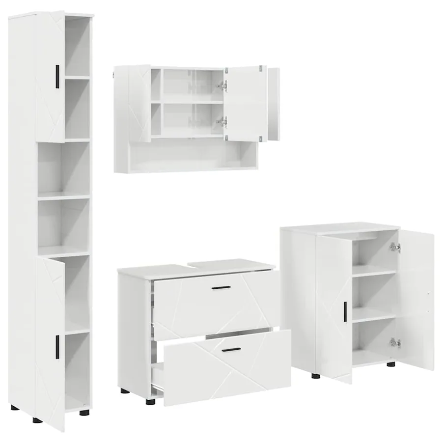 Ensemble de mobilier de salle de bain 4 pcs Blanc brillant - 2