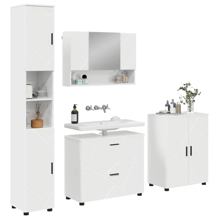 Ensemble de mobilier de salle de bain 4 pcs Blanc brillant - 3