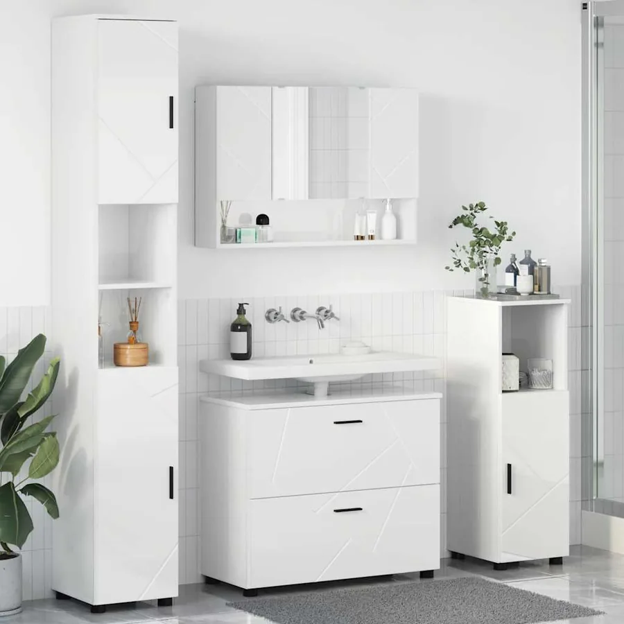 Ensemble de mobilier de salle de bain 4 pcs Blanc brillant