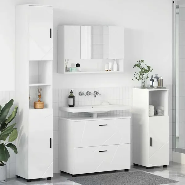 Ensemble de mobilier de salle de bain 4 pcs Blanc brillant