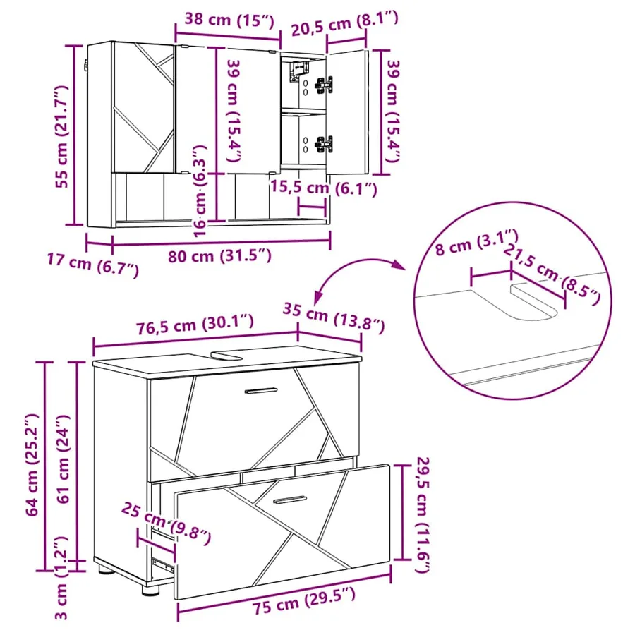 Ensemble de mobilier de salle de bain 4 pcs Blanc brillant - 17