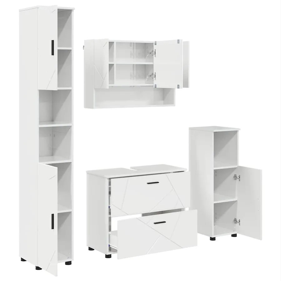Ensemble de mobilier de salle de bain 4 pcs Blanc brillant - 2