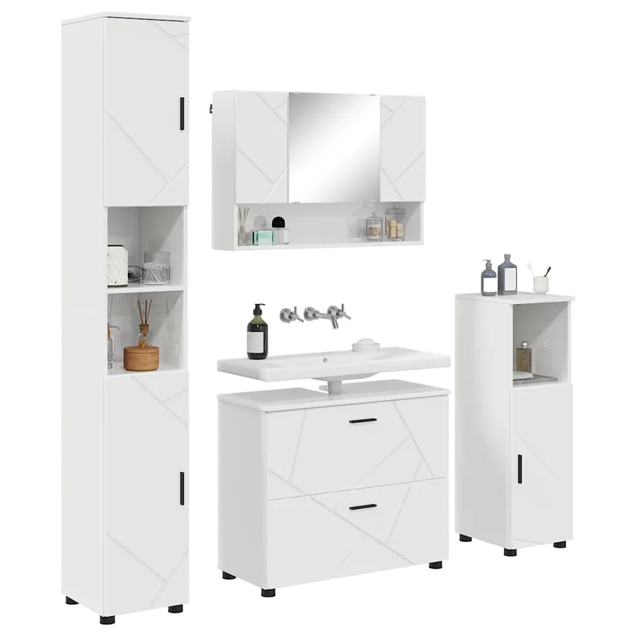 Ensemble de mobilier de salle de bain 4 pcs Blanc brillant - 3