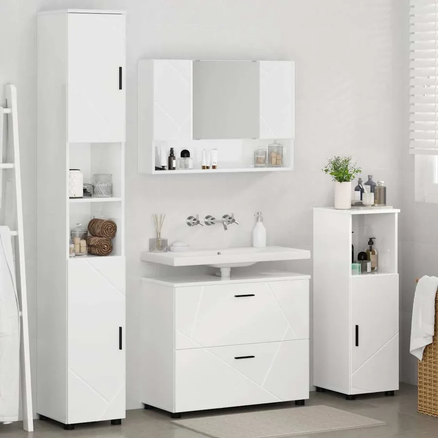 Ensemble de mobilier de salle de bain 4 pcs Blanc brillant - 4