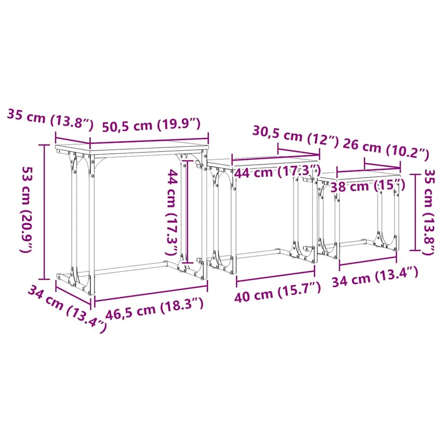 Table basse gigogne 3 pcs Chêne noir Bois d'ingénierie - 12