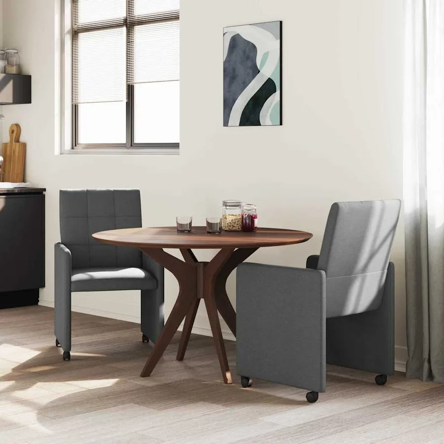 Chaises de Salle à Manger avec Roues 2 pcs Gris foncé tissu - 3