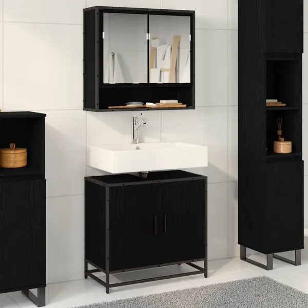 Meuble de Lavabo de Salle de Bain Chêne noir 65 x 33 x 60 cm