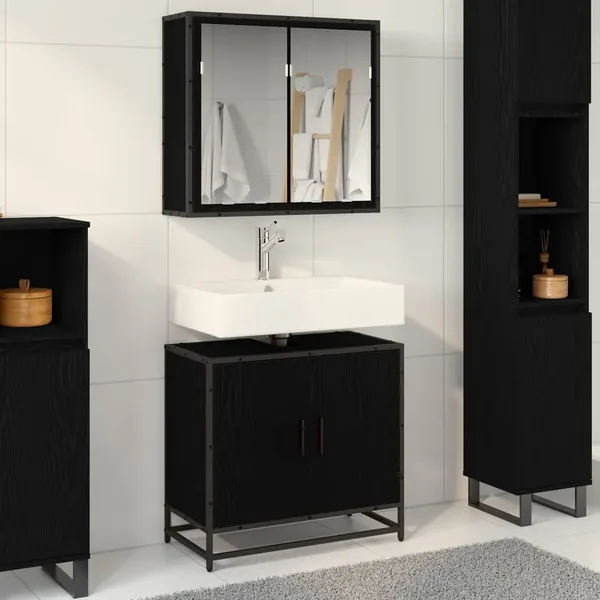 Ensemble de mobilier de salle de bain 2 pcs Chêne noir