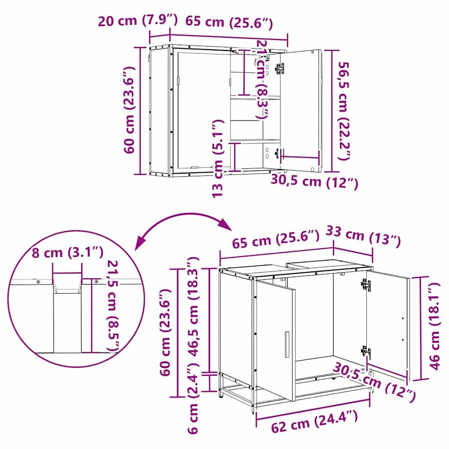 Ensemble de mobilier de salle de bain 2 pcs Chêne noir - 16