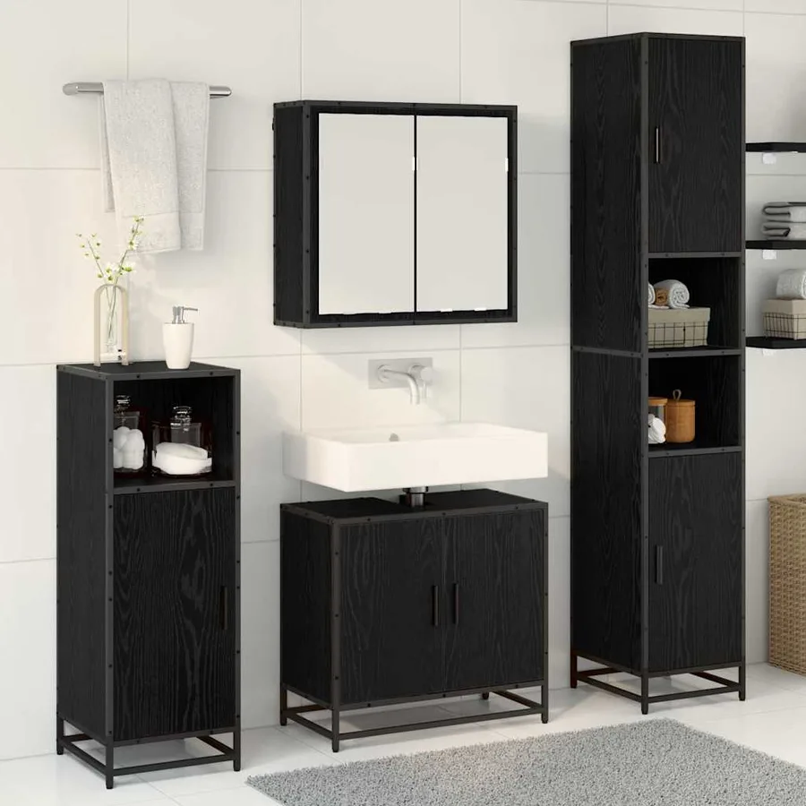 Ensemble de mobilier de salle de bain 4 pcs Chêne noir - 4