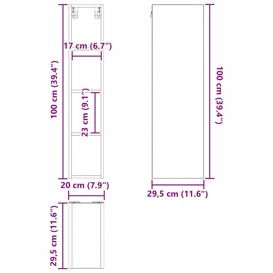 Armoire suspendue avec stockage Chêne noir 20 x 29,5 x 100 cm - 12