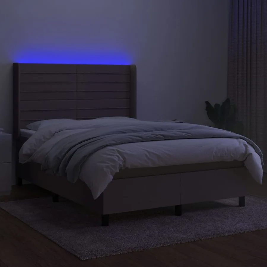 Sommier à lattes de lit matelas et LED Taupe 140x200 cm Tissu - 3