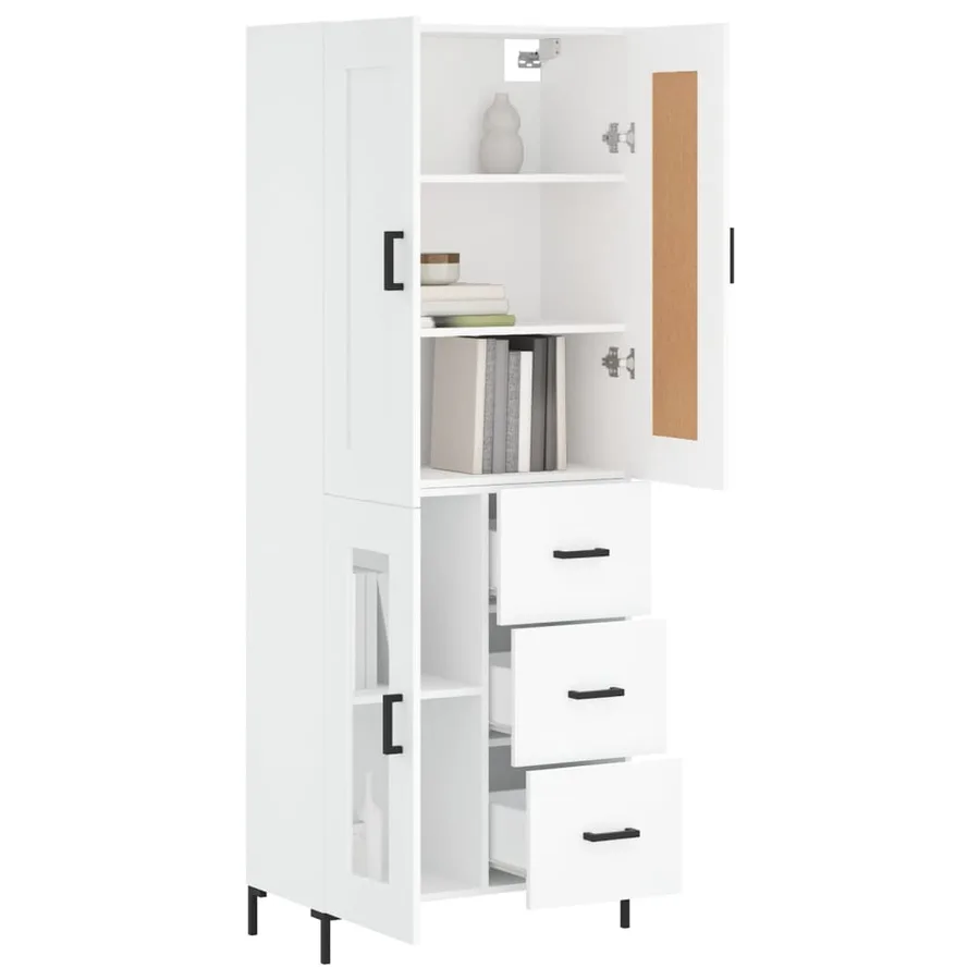 Buffet haut Blanc 69,5x34x180 cm Bois d'ingénierie - 3