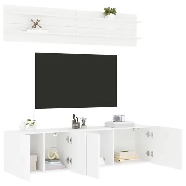 | Meubles TV muraux | Montage mural 6 pcs blanc Bois d'ingénierie