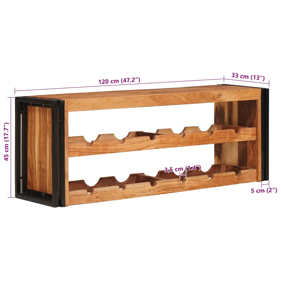 Étagère à vin Marron 120 x 45 x 33 cm Bois d'Acacia Massif - 11