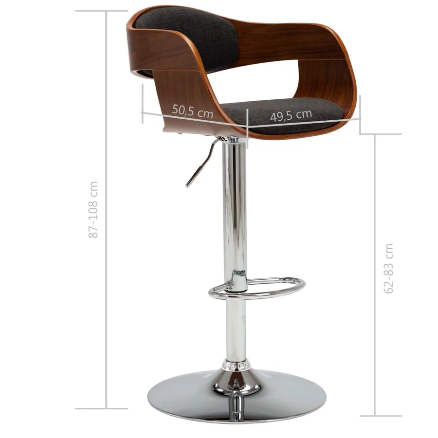 Chaises de bar lot de 2 gris bois courbé et tissu - 10