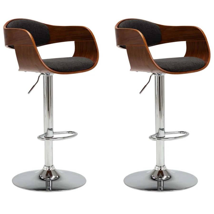 Chaises de bar lot de 2 gris bois courbé et tissu - 2