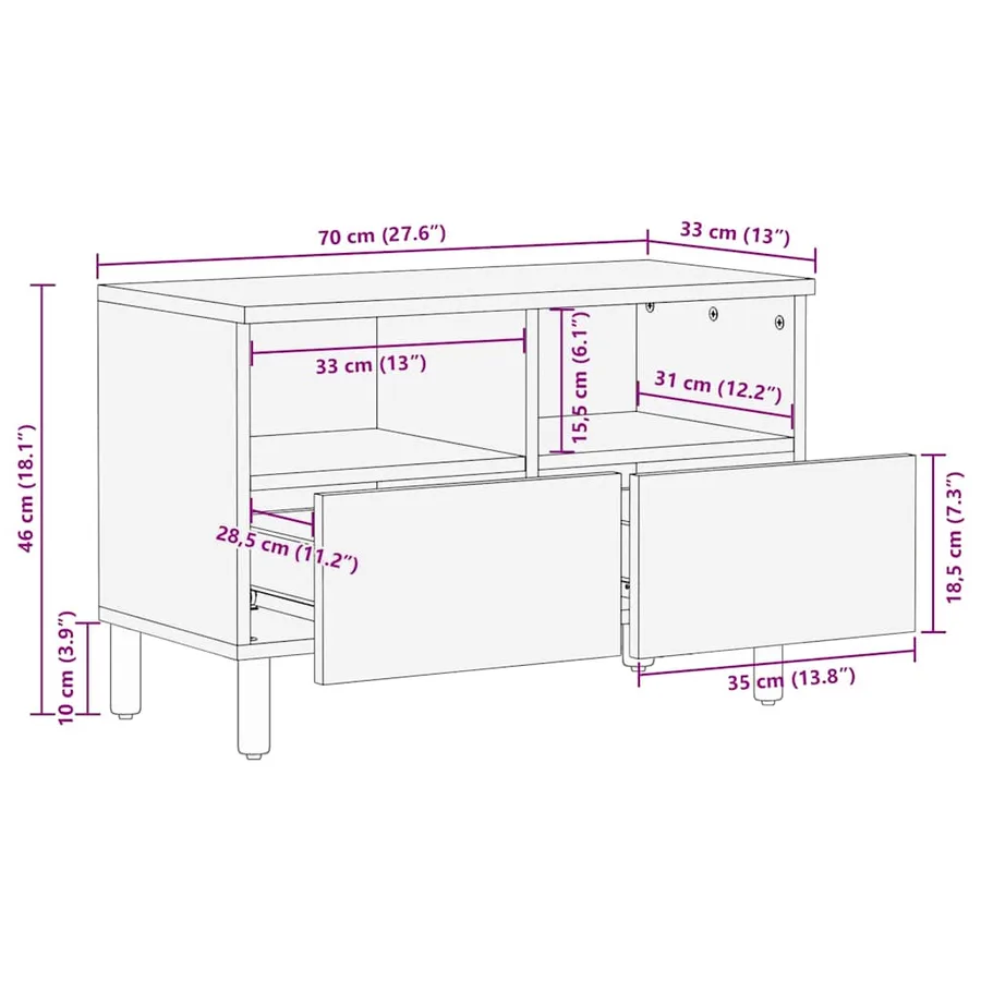 Meuble TV avec tiroir Finition Acacia Brun 70 x 33 x 46 cm - 10