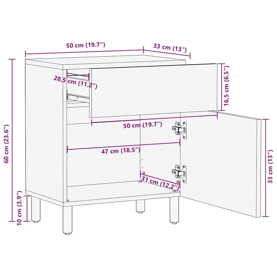 Cabinet de chevet Marron 50 x 33 x 60 cm Bois de mangue massif - 11