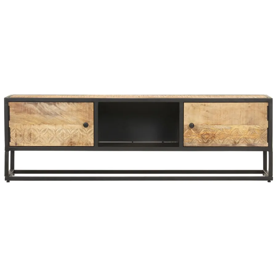 Meuble TV avec porte sculptée 130x30x40cm Bois de manguier brut - 3