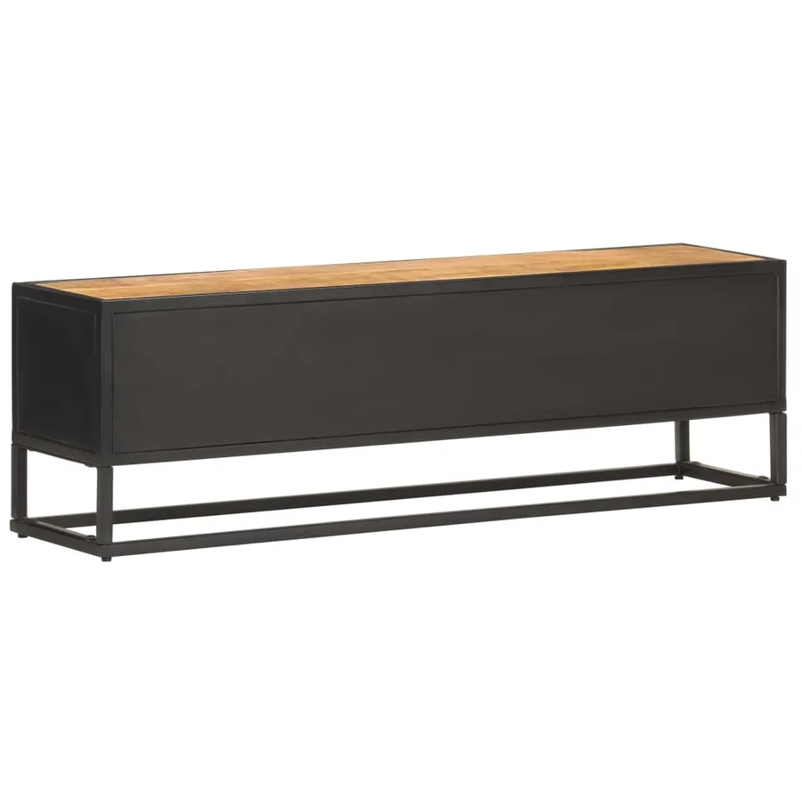 Meuble TV avec porte sculptée 130x30x40cm Bois de manguier brut - 4