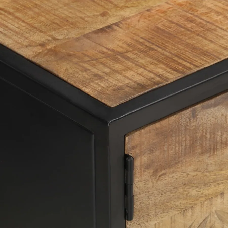 Meuble TV avec porte sculptée 130x30x40cm Bois de manguier brut - 5