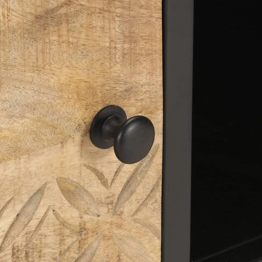 Meuble TV avec porte sculptée 130x30x40cm Bois de manguier brut - 6