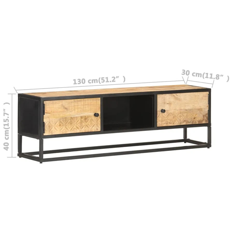 Meuble TV avec porte sculptée 130x30x40cm Bois de manguier brut - 7
