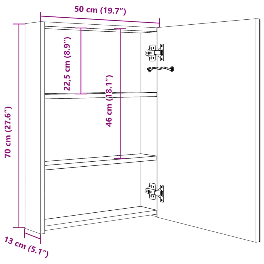 Armoire de salle de bain à miroir LED Gris 50x13x70 cm - 8