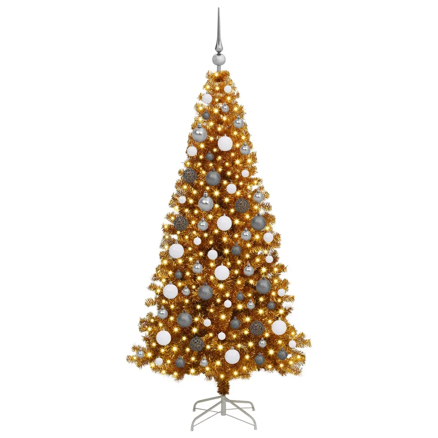 Sapin de Noël avec 300 LED avec support Doré 180 cm PET - 3
