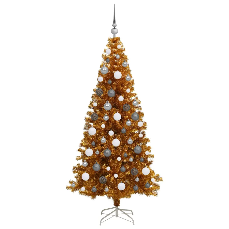 Sapin de Noël avec 300 LED avec support Doré 180 cm PET - 5