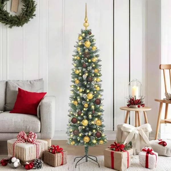 Arbre de Noël artificiel slim avec 150 LED Vert et blanc 150 cm