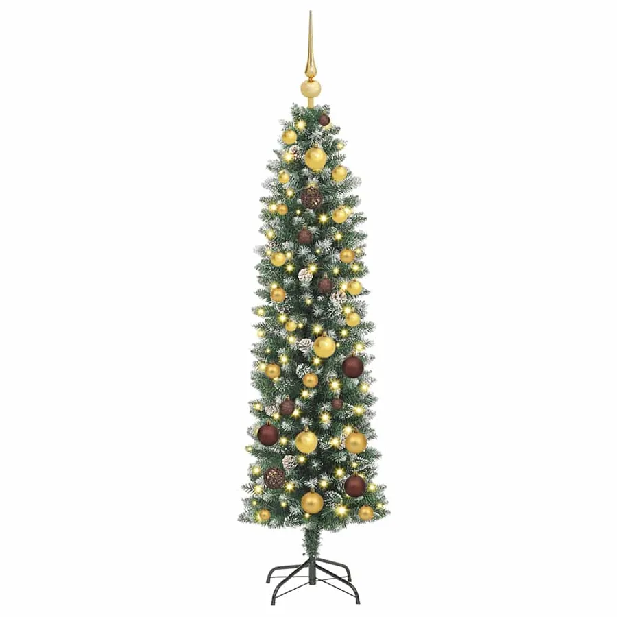 Arbre de Noël artificiel slim avec 150 LED Vert et blanc 150 cm - 3