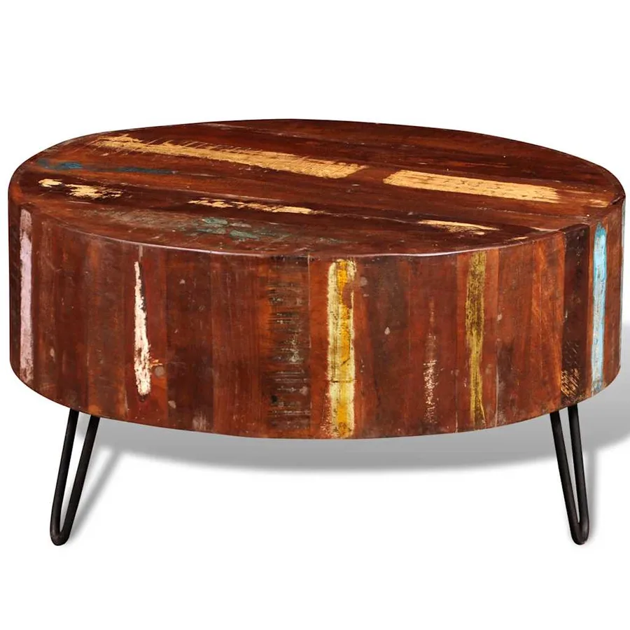 Table basse ronde Bois massif de récupération - 4