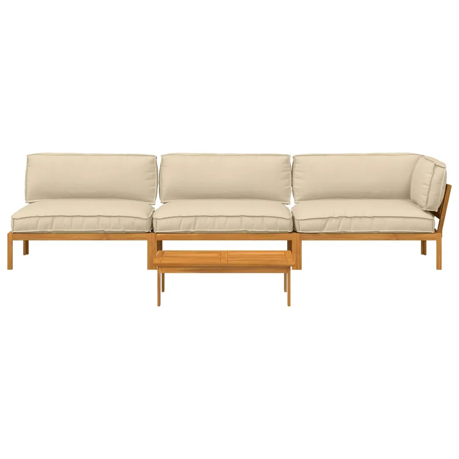 Ensemble de Canapés Uni 4 pcs Beige Bois d'Acacia Massif - 10