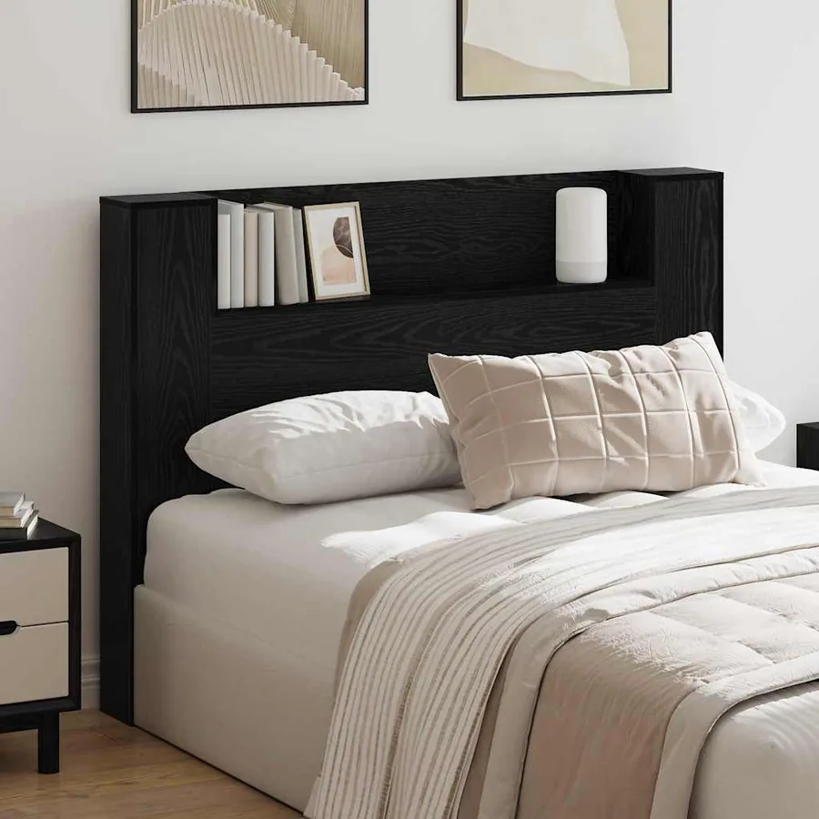 Tête de lit de rangement avec LED Chêne noir Bois d'ingénierie
