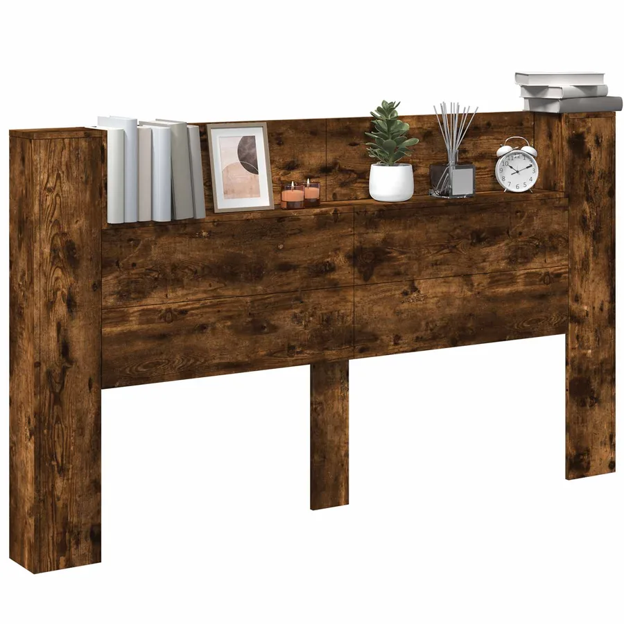 Tête de lit de rangement avec LED Chêne fumé Bois d'ingénierie - 3