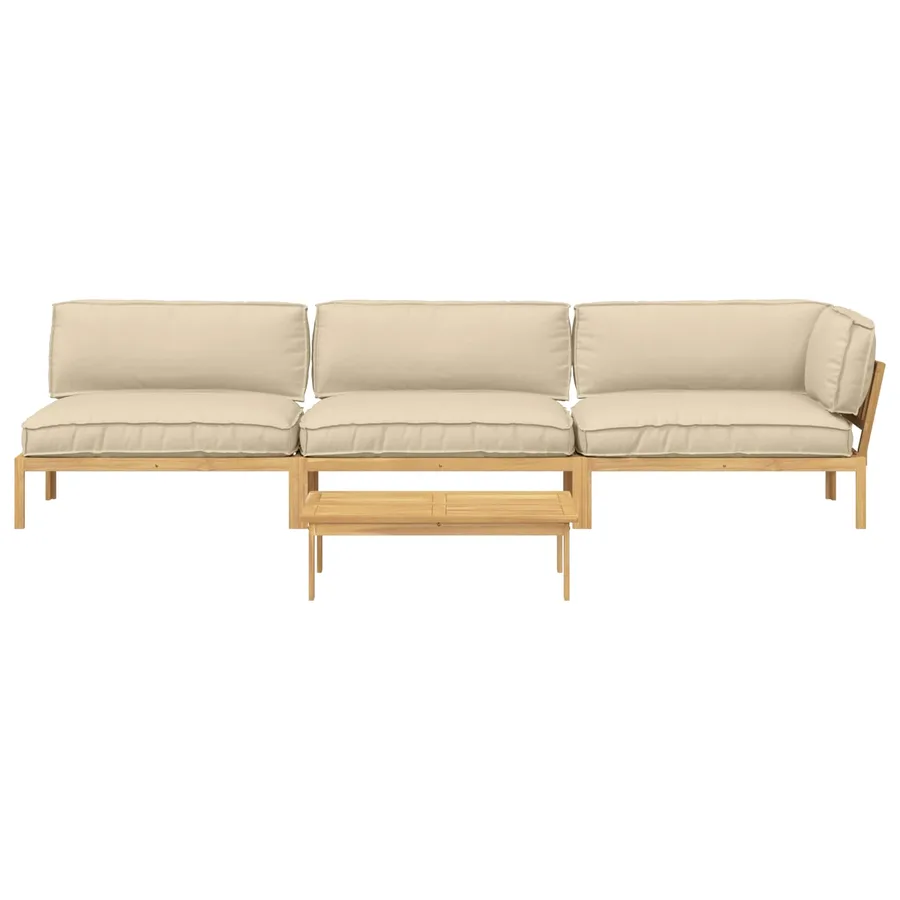 Ensemble de Canapés Uni 4 pcs Beige Bois d'Acacia Massif - 10