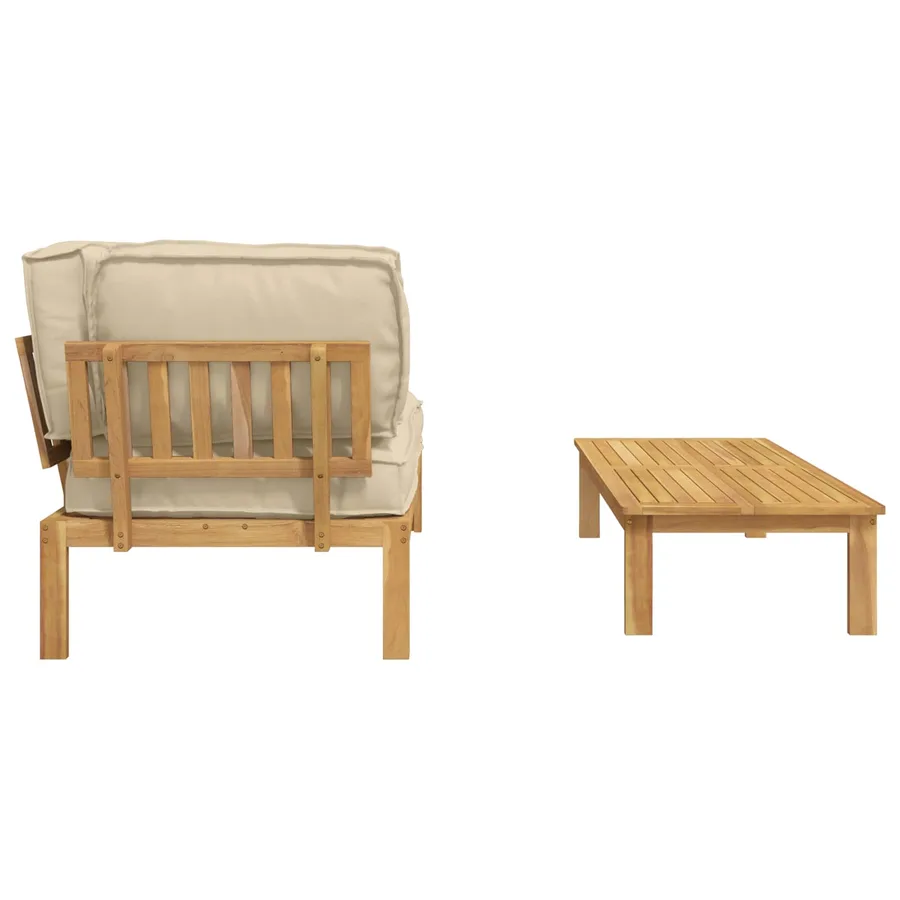 Ensemble de Canapés Uni 2 pcs Beige Bois d'Acacia Massif - 10