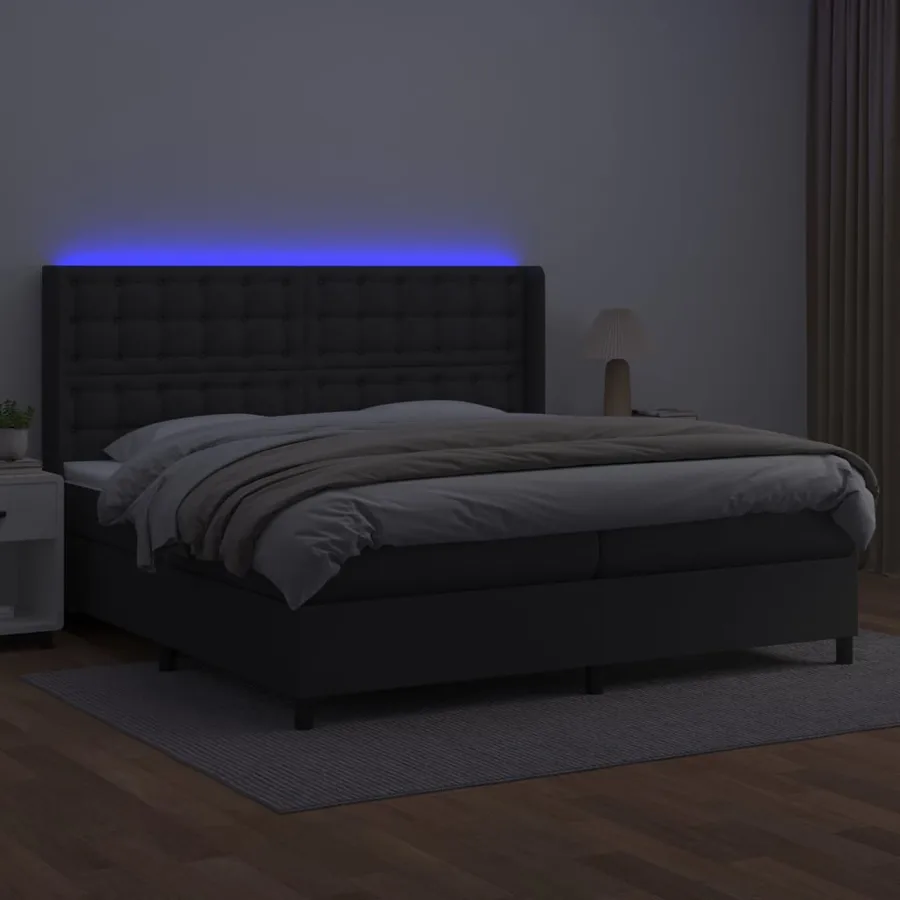 Sommier à lattes de lit matelas LED Noir 200x200cm Similicuir - 3