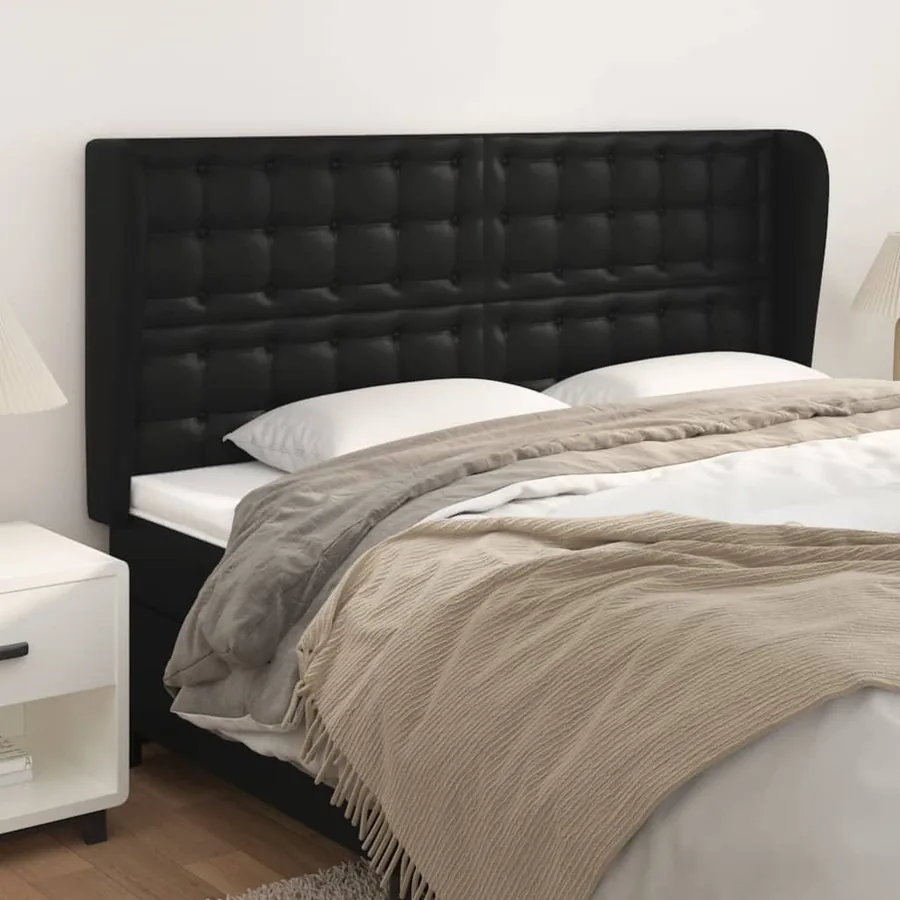 Tête de lit avec oreilles Noir 203x23x118/128 cm Similicuir