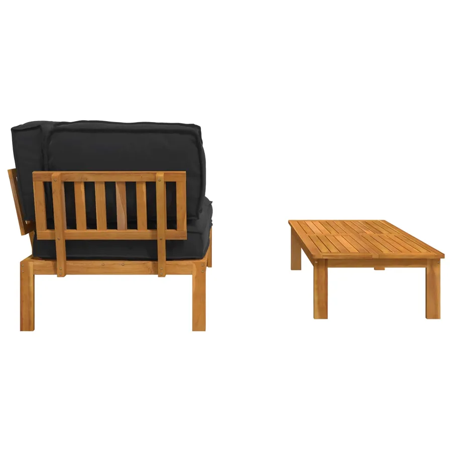 Ensemble de Canapés Uni 2 pcs Noir Bois d'Acacia Massif - 8
