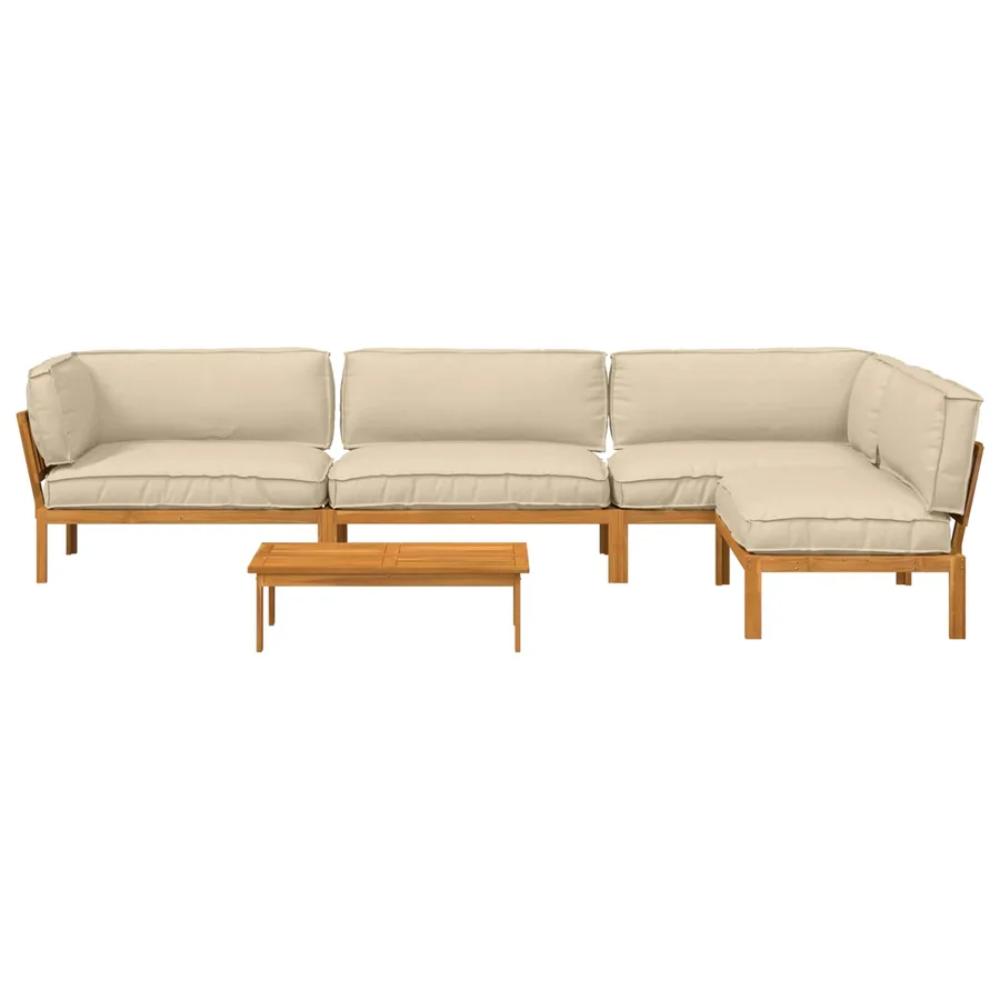 Ensemble de Canapés Uni 5 pcs Beige Bois d'Acacia Massif - 10