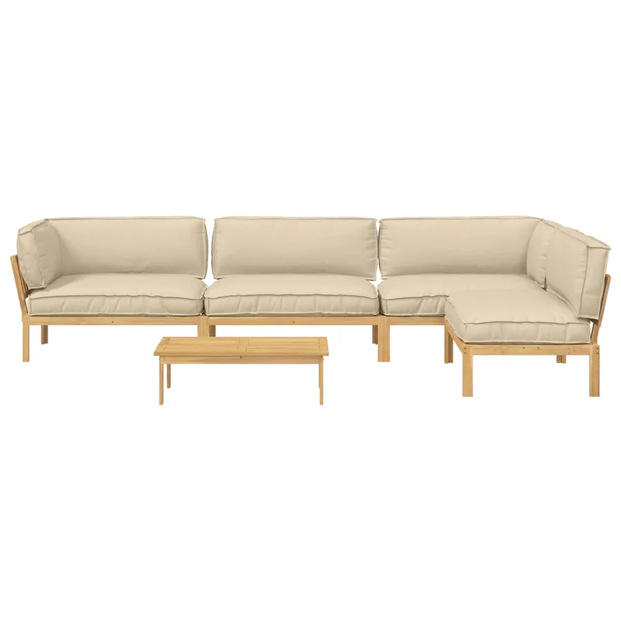 Ensemble de Canapés Uni 5 pcs Beige Bois d'Acacia Massif - 10