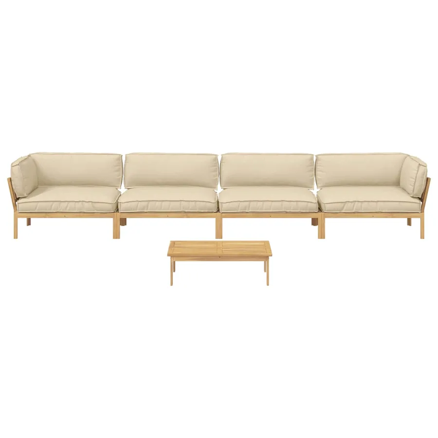 Ensemble de Canapés Uni 5 pcs Beige Bois d'Acacia Massif - 10