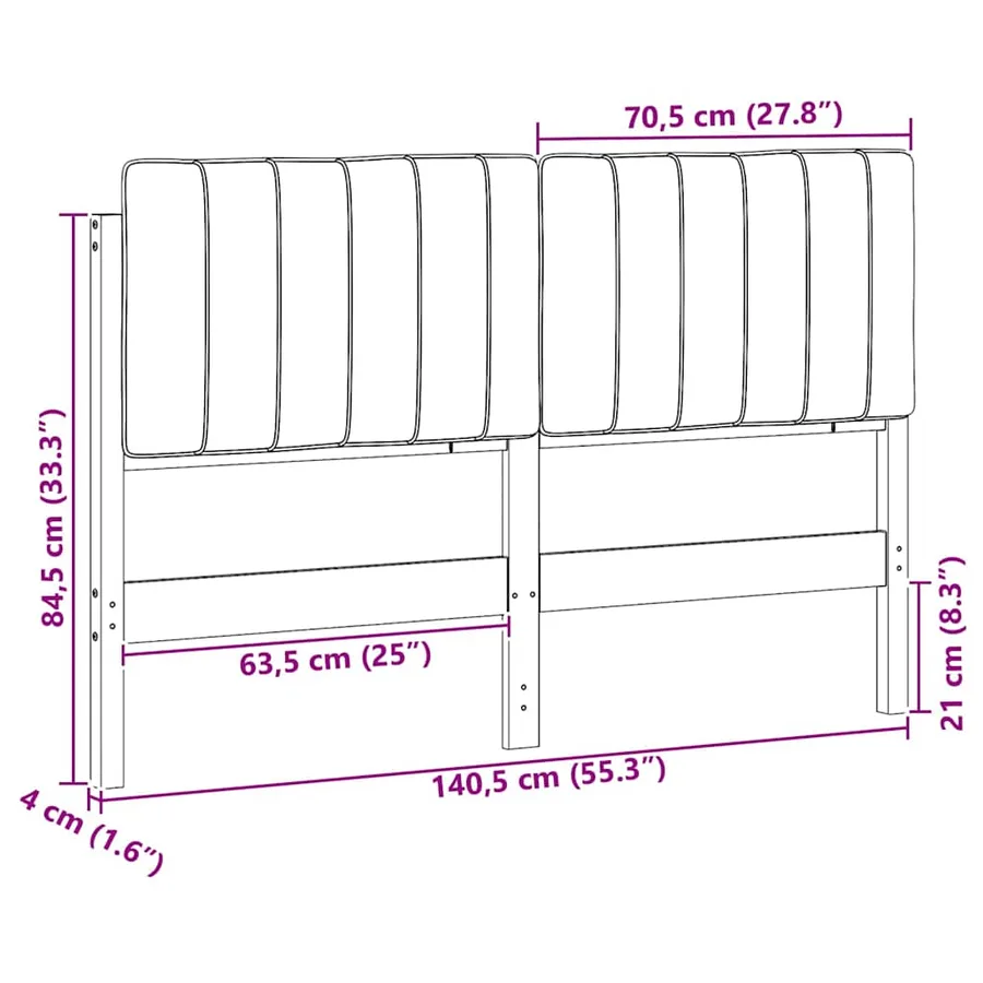 Tête de lit capitonnée Blanc et gris clair 135 cm Pin massif - 13