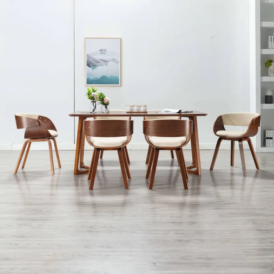 Chaises à manger lot de 6 crème bois courbé et similicuir