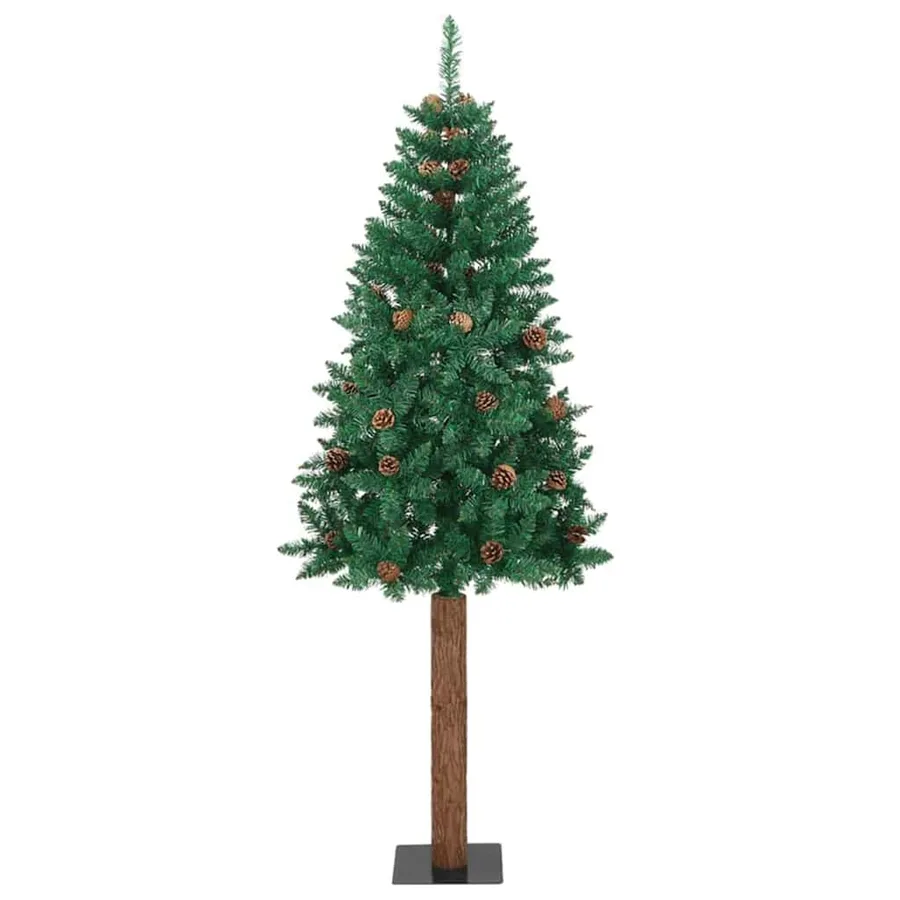 Sapin de Noël mince Vert 210 cm PVC et bois de pin massif - 3