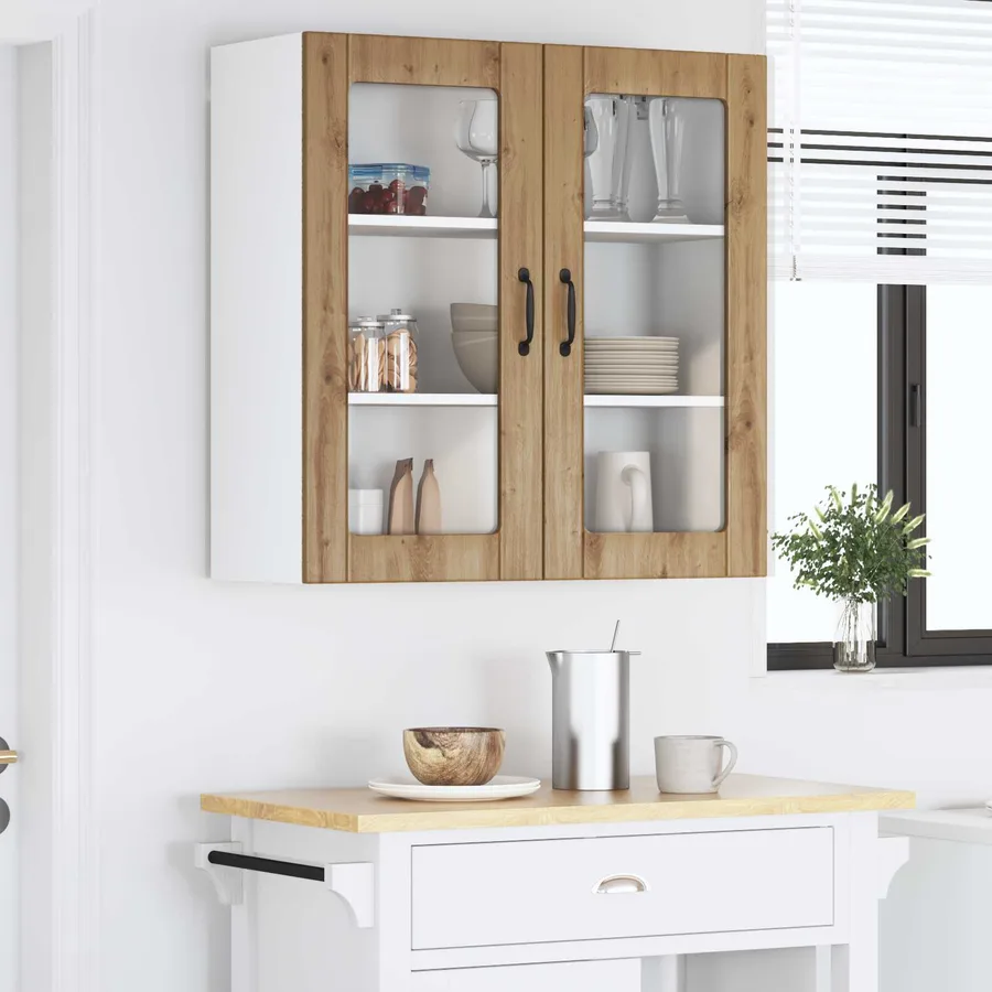 Cabinet en verre mural LUCCA Chêne artisanal 80 x 31 x 80 cm - 4