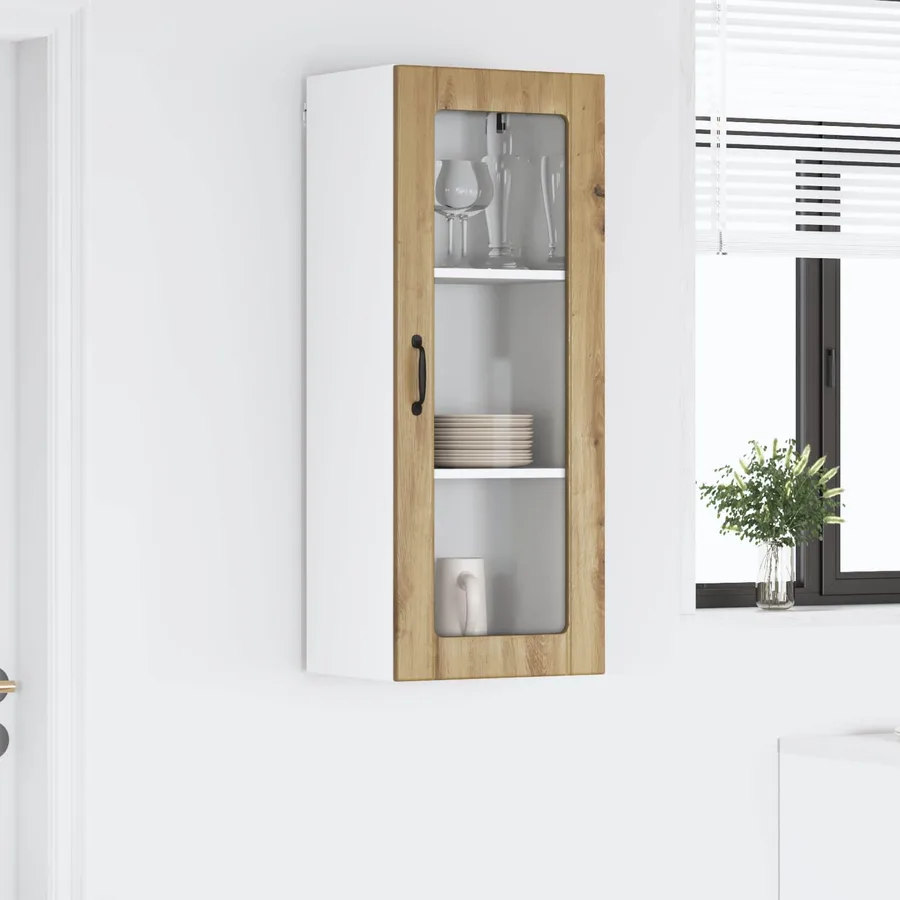 Cabinet en verre mural LUCCA Chêne artisanal 40 x 31 x 100 cm - 4